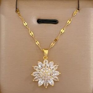 Sparkling Sunflower 14K Cubic Zirconia Flower Pendant Necklace